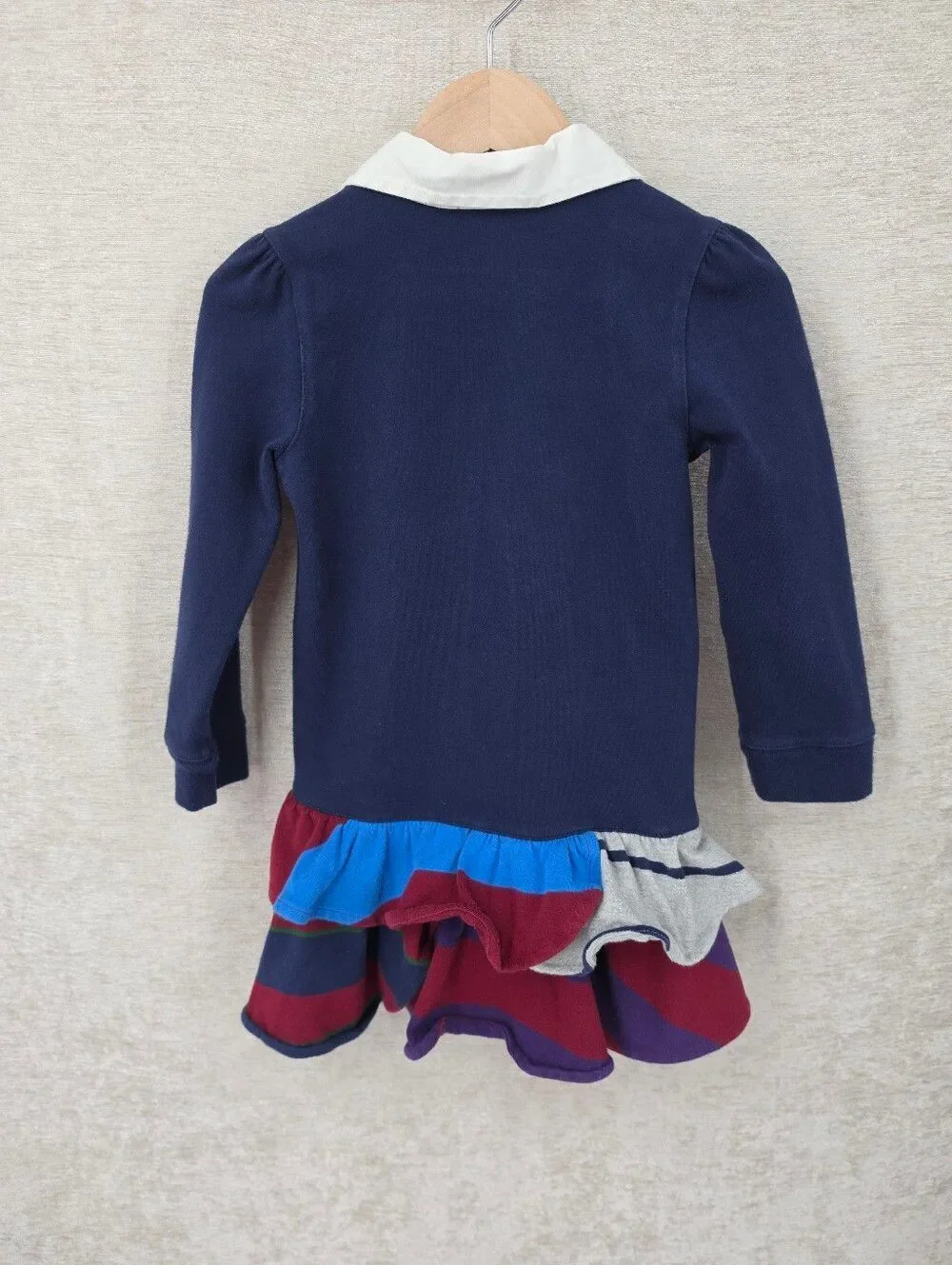 Ralph Lauren Vintage Navy Long-Sleeve Polo Dress with Crest Ruffle Hem